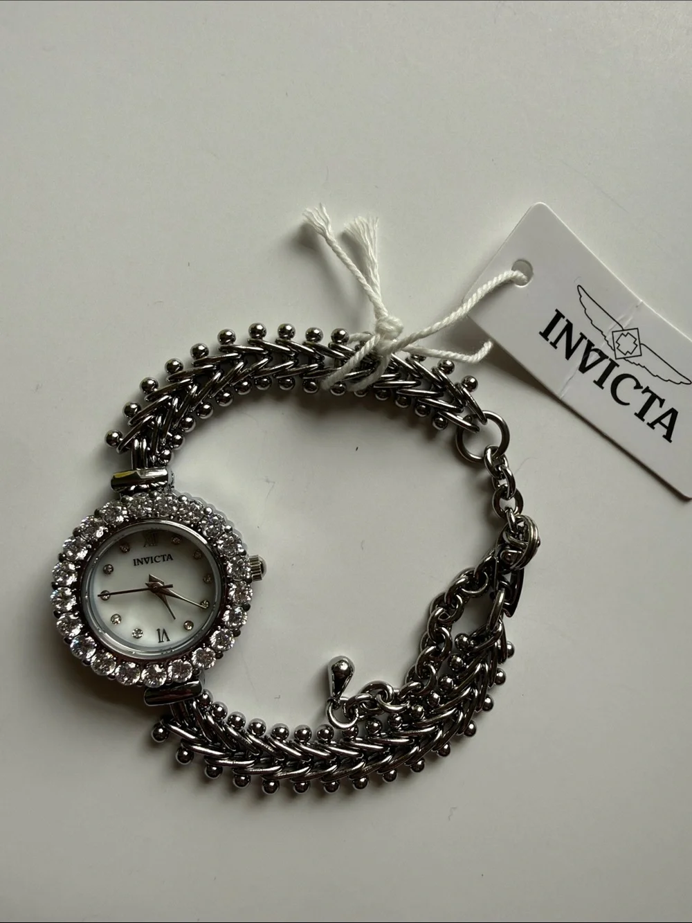 NEW Invicta Angel Lady Silver Tone Crystal Bezel 24.8mm Quartz Bracelet Watch